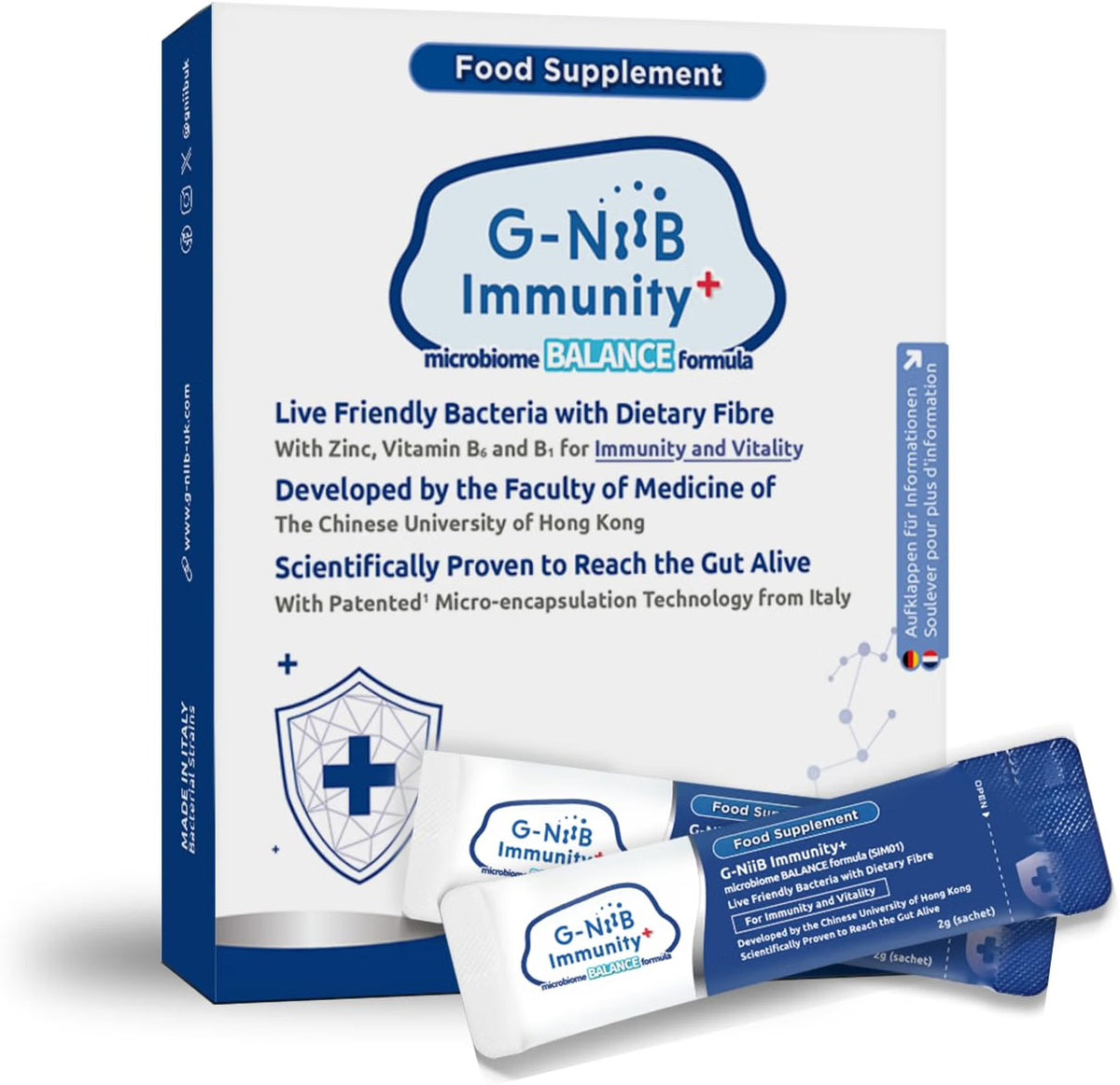 G-NiiB Immunity (SIM01) – Supplement with Live Friendly Bacteria, Dietary Fibres, Zinc, B6 and B1, 28-Day Use x2 + 7 Days x2
