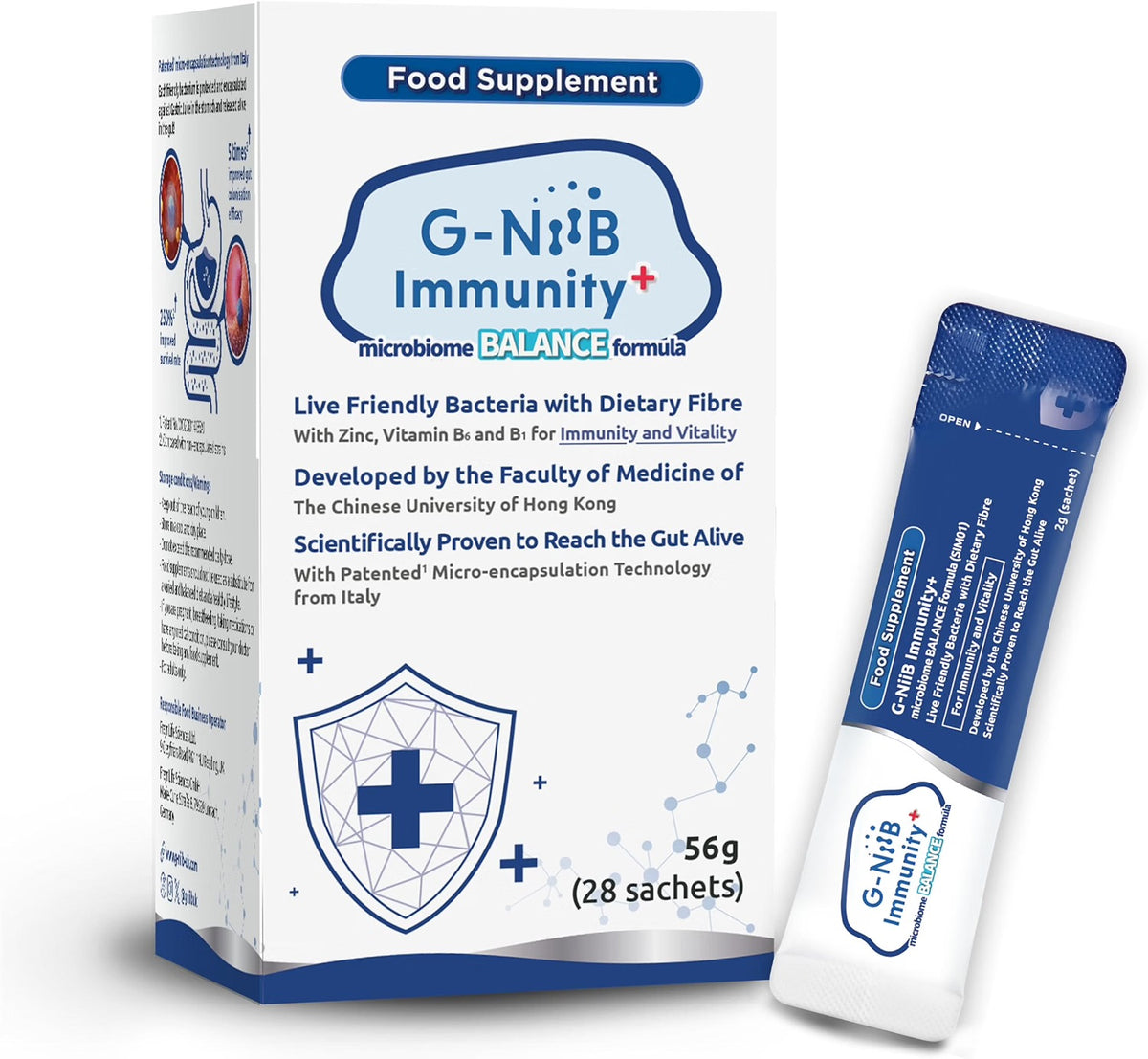 G-NiiB Immunity (SIM01) – Supplement with Live Friendly Bacteria, Dietary Fibres, Zinc, B6 and B1, 28-Day Use x2 + 7 Days x2