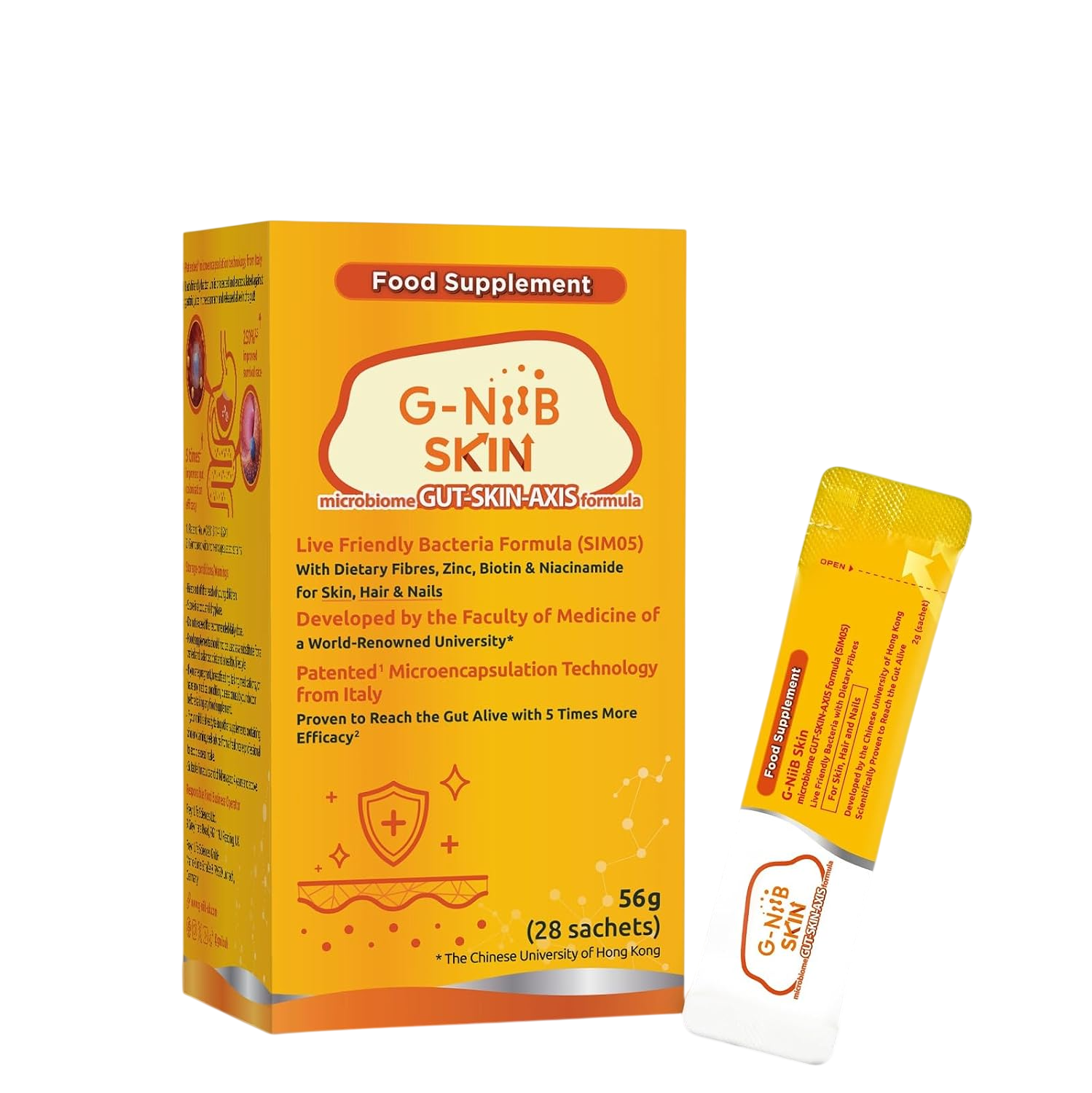 G-NiiB SKIN (SIM05) – Probiotics with Prebiotics, Zinc, Niacinamide (Vitamin B3) and Biotin (Vitamin B7) - for Skin, Hair, Nails - 28-day use